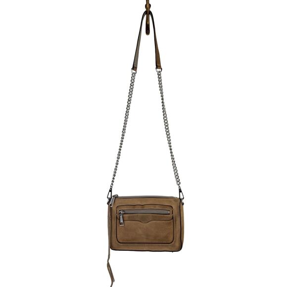 Rebecca Minkoff Avery Handbag Beige Suede Silver Chain Strap Crossbody Bag USED - Picture 1 of 9
